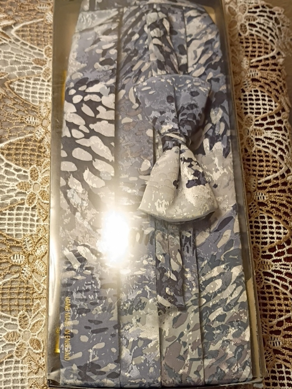 Gray Blue Abstract Pattern Bow Tie and Cummerbund Set